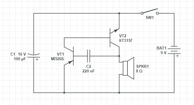 Собрал схему, имитирующую звук подпрыгивающего металлического шарика